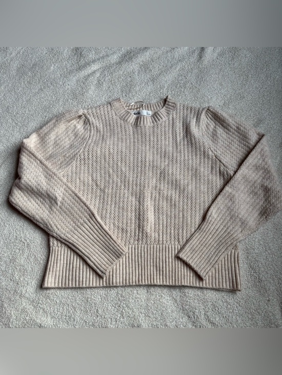 Elodie Tops - Elodie Beige Open-Knit Crewneck Sweater